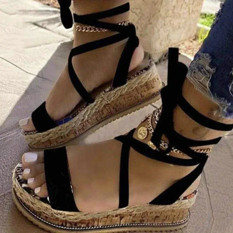 Sandales Élevées pour Femmes avec Lacets pour un Style Été Chic