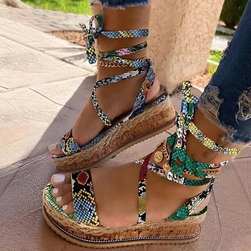 Sandales Élevées pour Femmes avec Lacets pour un Style Été Chic