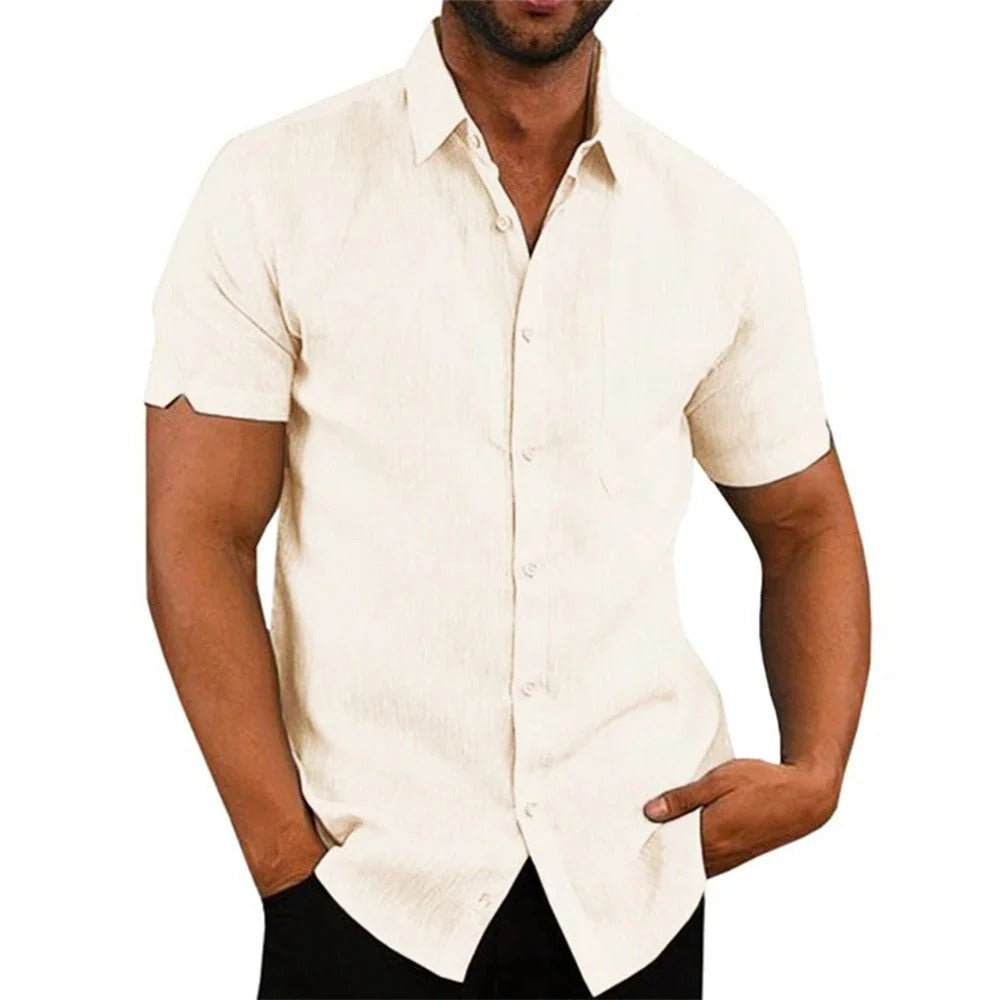 Chemise Coton Élégante Col Revers pour Homme Taille Grande