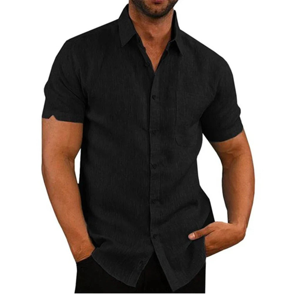 Chemise Coton Élégante Col Revers pour Homme Taille Grande