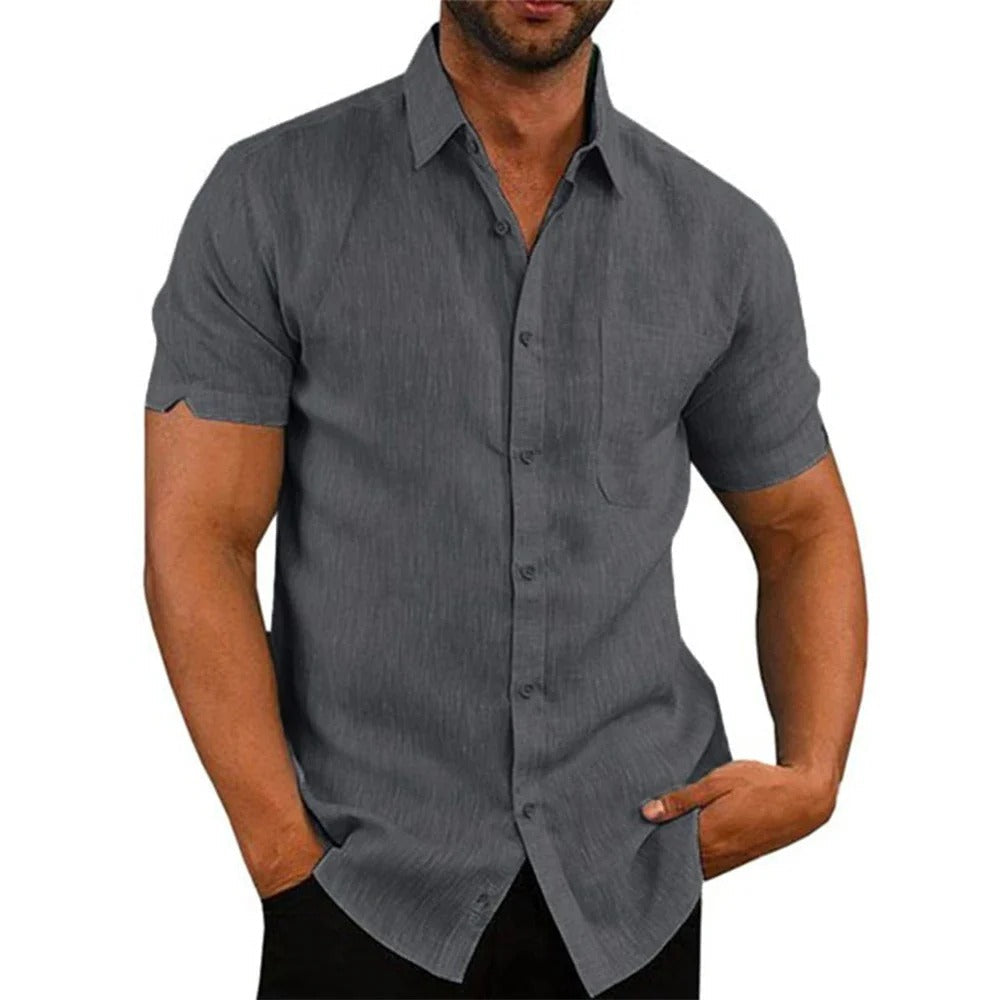 Chemise Coton Élégante Col Revers pour Homme Taille Grande