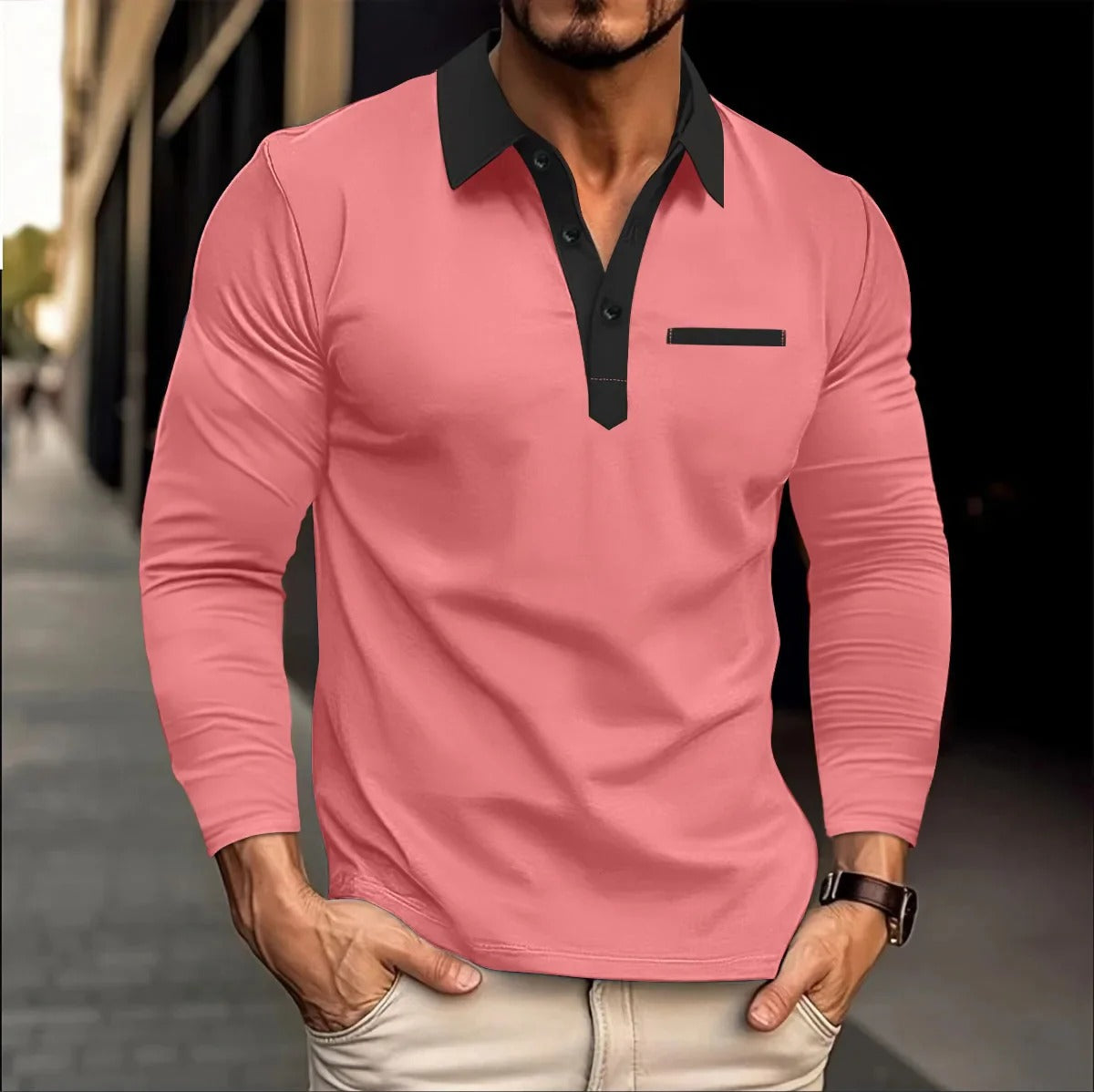 Polo Homme Manches Longues Grande Taille Élégant Pour Printemps - LuxeStyle