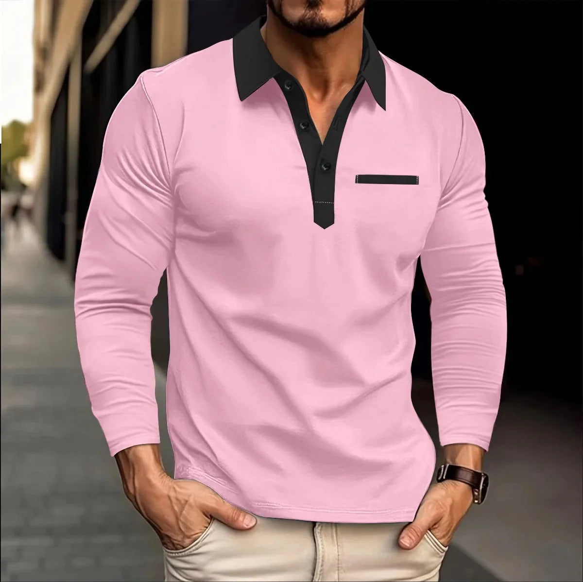 Polo Homme Manches Longues Grande Taille Élégant Pour Printemps