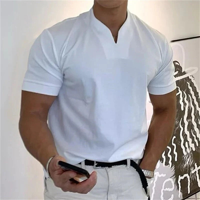 T-Shirt Décontracté Homme Manches Courtes Col V - LuxeStyle