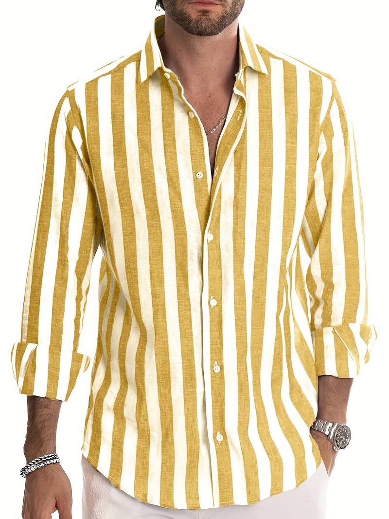 Chemise Homme Élégante Rayée Manches Longues Pour Bureau
