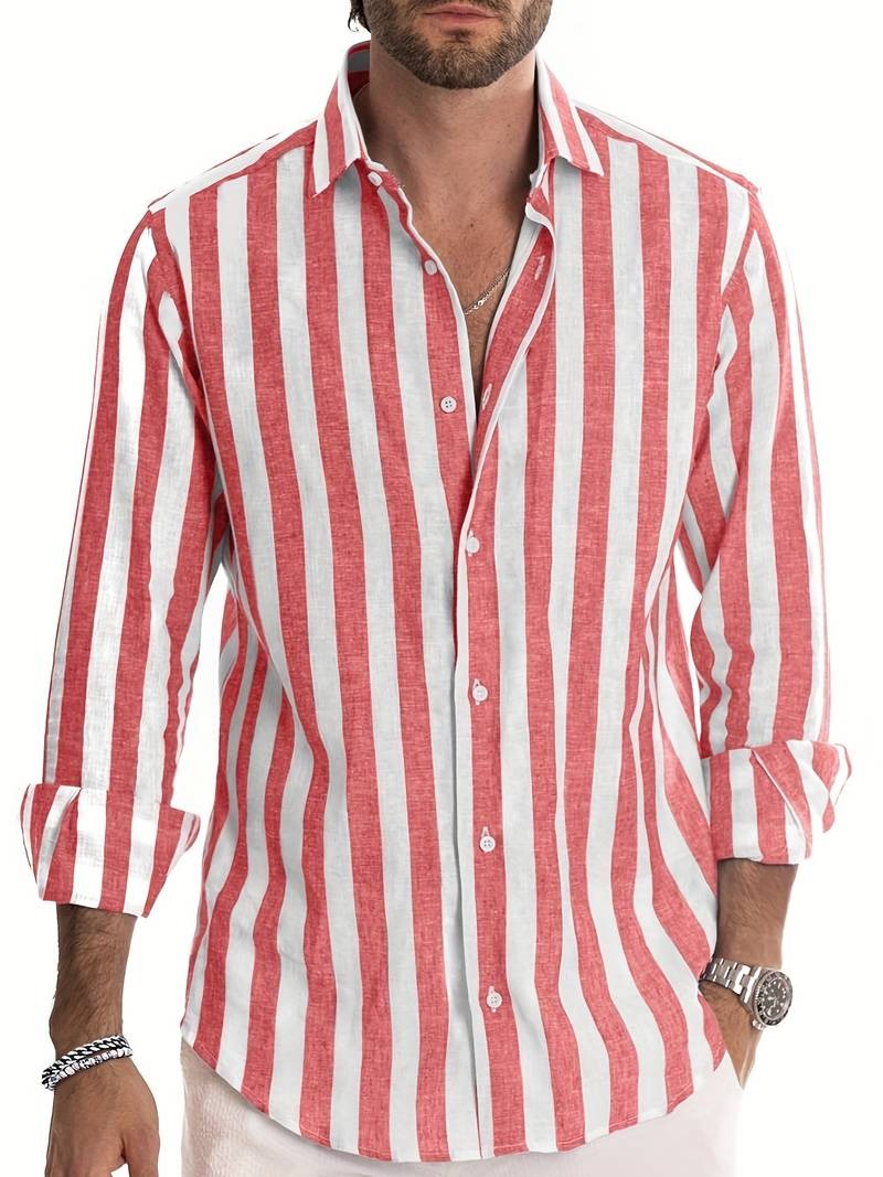 Chemise Homme Élégante Rayée Manches Longues Pour Bureau