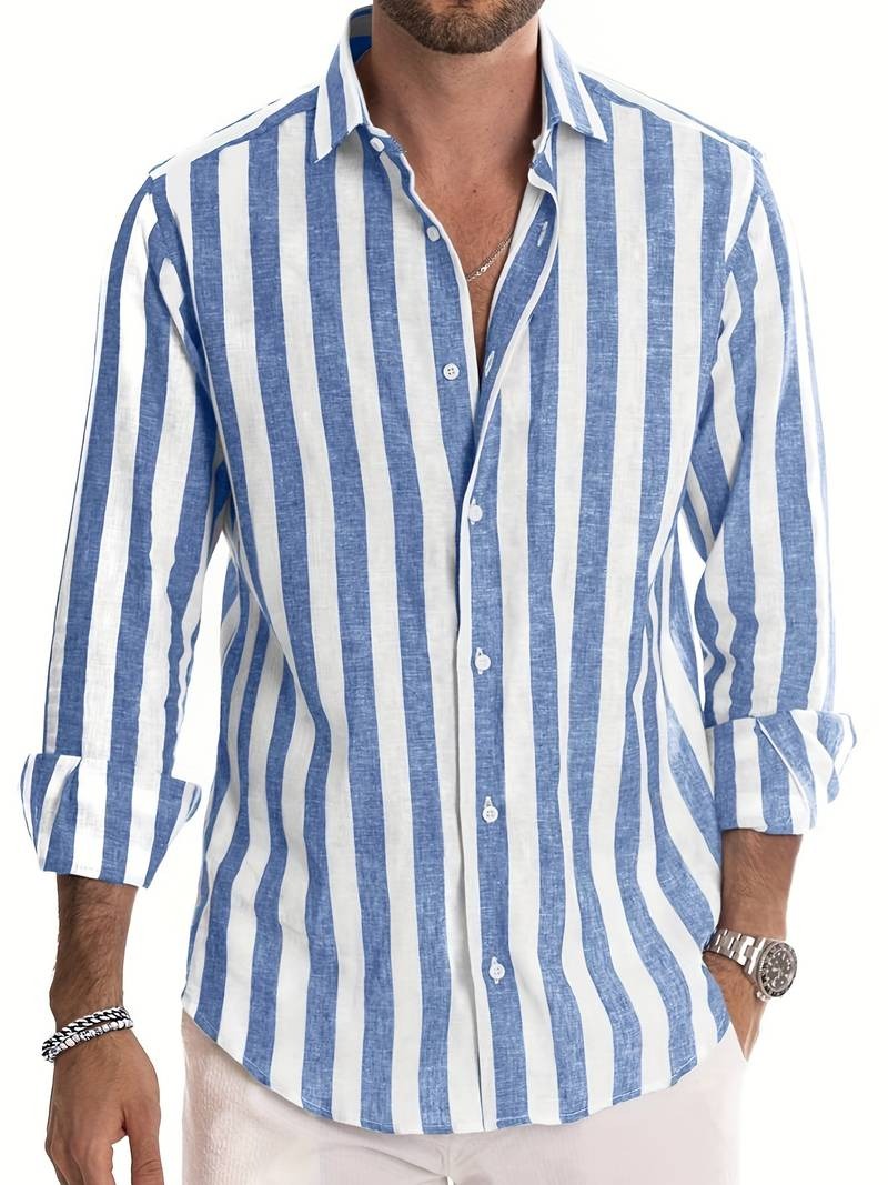 Chemise Homme Élégante Rayée Manches Longues Pour Bureau