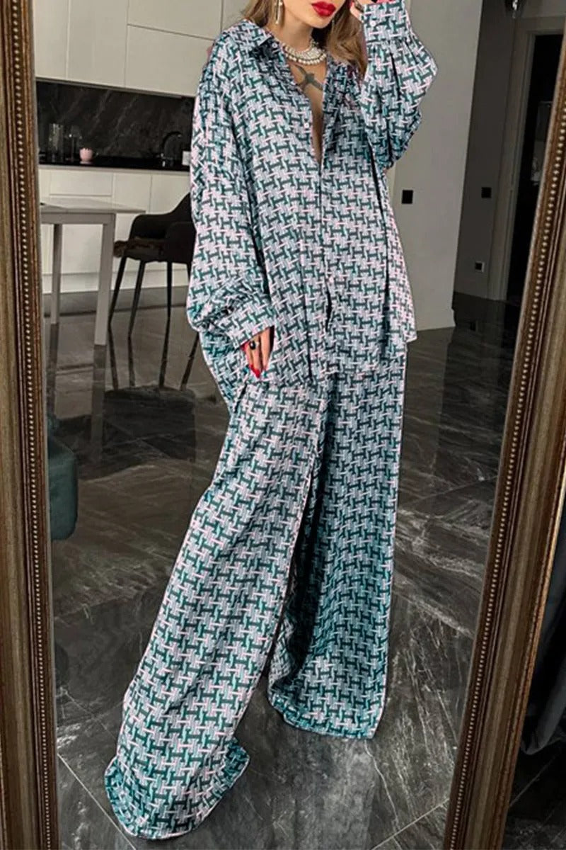 Ensemble Deux Pièces Floral Élégant à Col V et Taille Élastique pour Femme | Coupe Comfy à Jambes Libres - LuxeStyle