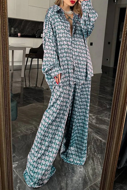Ensemble Deux Pièces Floral Élégant à Col V et Taille Élastique pour Femme | Coupe Comfy à Jambes Libres - LuxeStyle