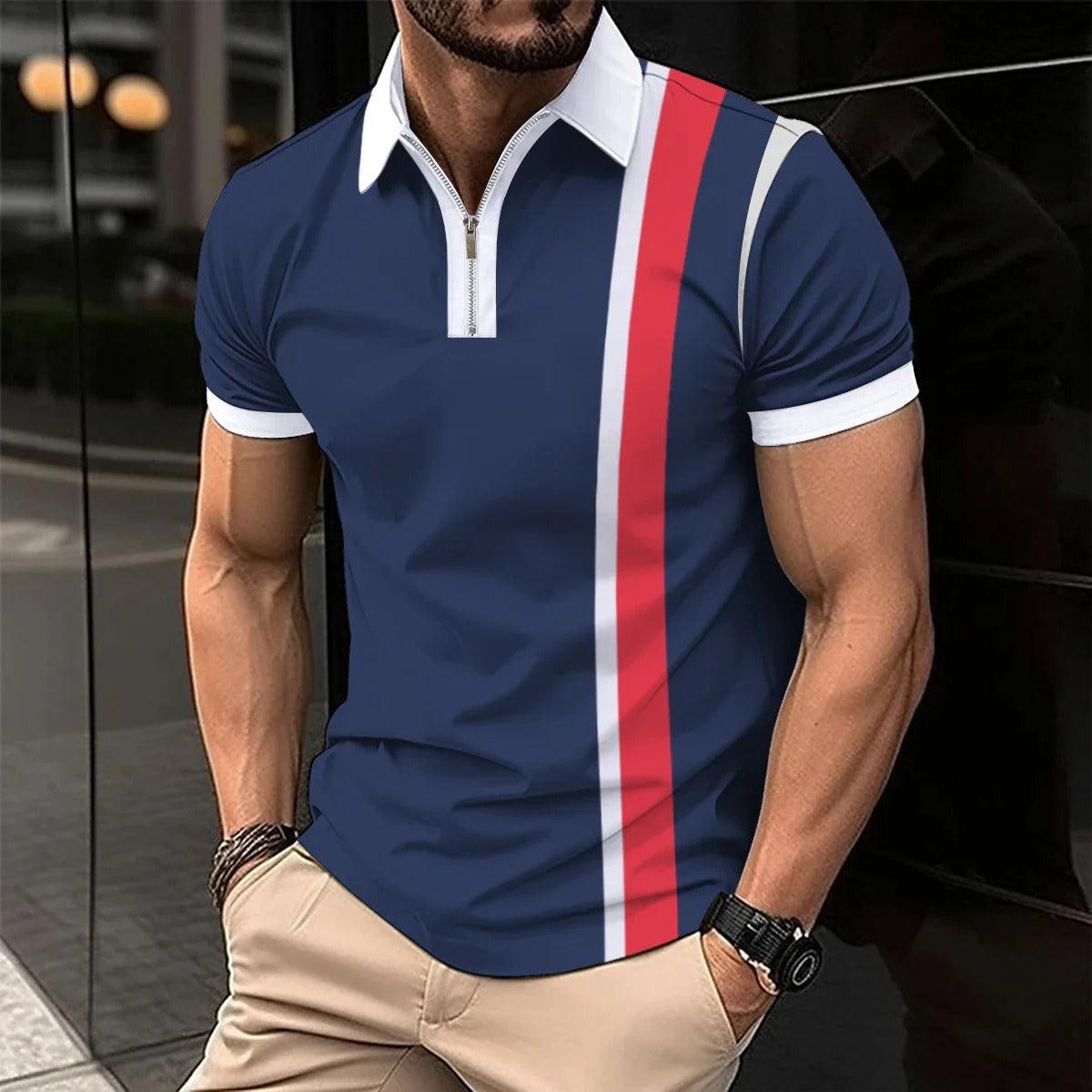 Polo Rayé Élégant Homme Taille Grande pour Été
