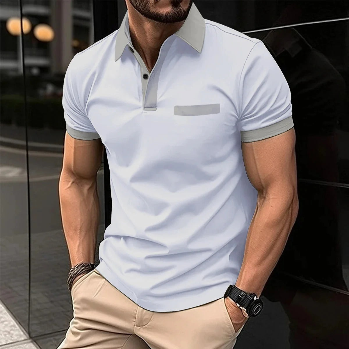 Polo Rayé Élégant Homme Taille Grande pour Été