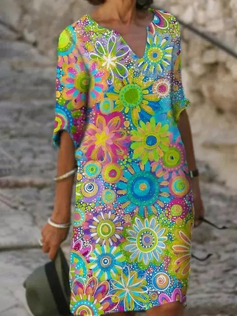 Robe Florale Élégante pour Femme avec Décolleté en V - LuxeStyle
