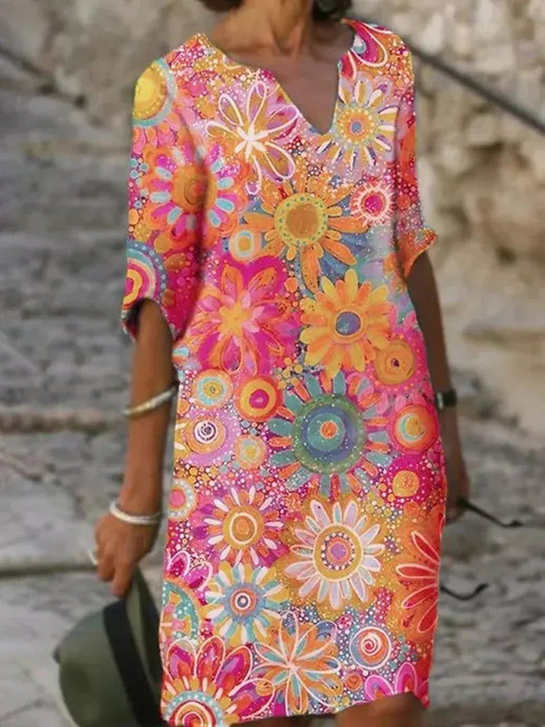 Robe Florale Élégante pour Femme avec Décolleté en V