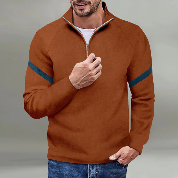 Pull Zippé Rayé Élégant Pour Homme Automne-Hiver