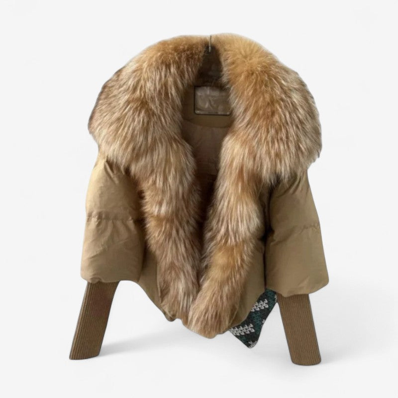 Parka Femme Élégante à Manches Longues avec Col en Fourrure Synthétique