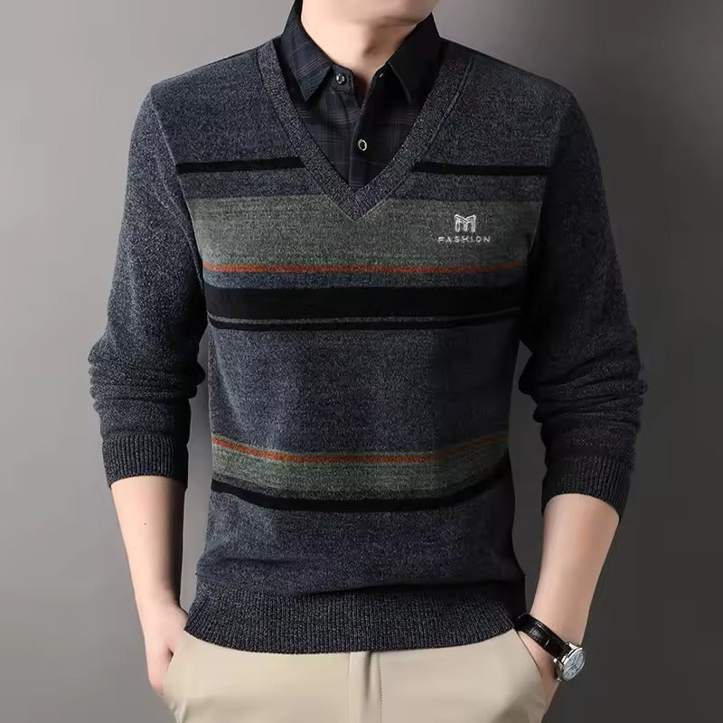 Pull Rayé Classique pour Homme Hiver