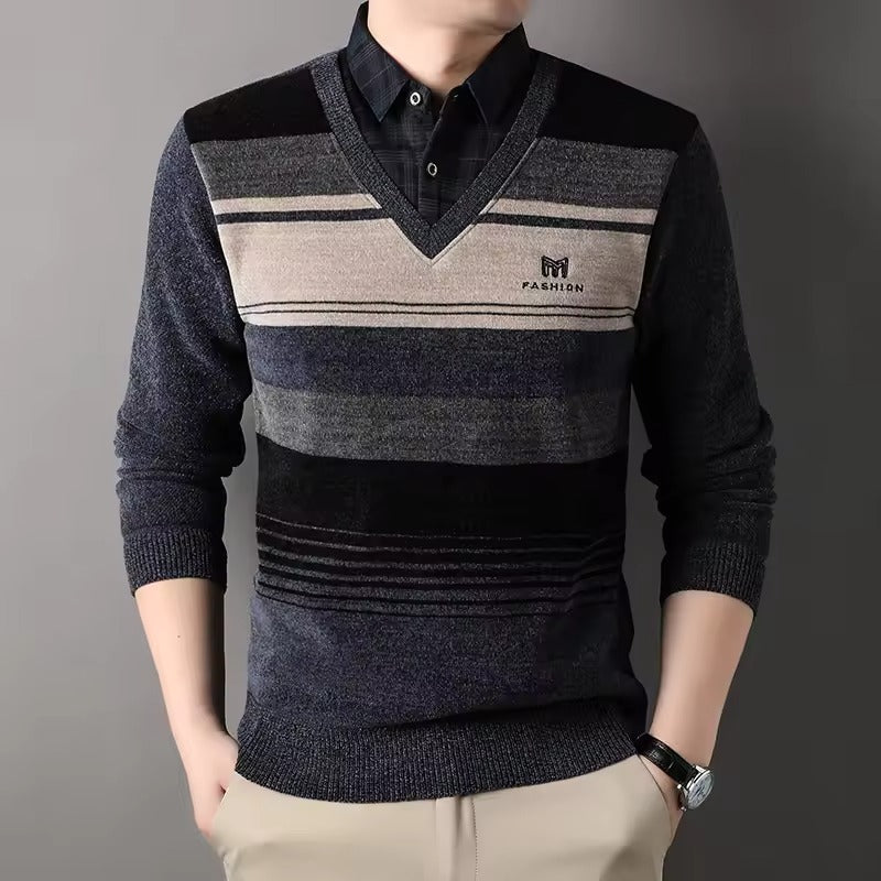 Pull Rayé Classique pour Homme Hiver