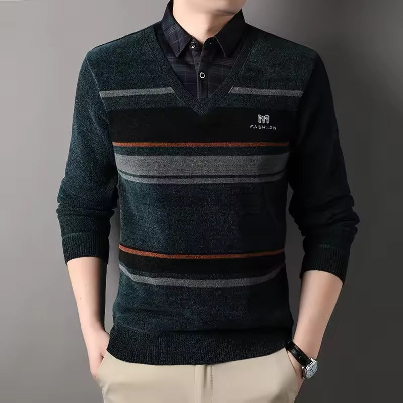 Pull Rayé Classique pour Homme Hiver