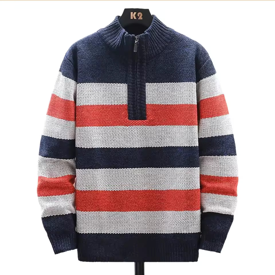 Pull En Maille Rayée Élégant Pour Homme Hiver