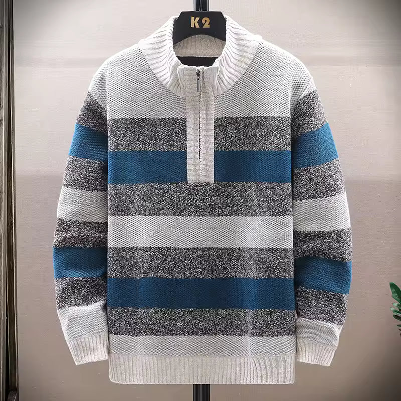 Pull En Maille Rayée Élégant Pour Homme Hiver