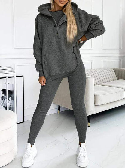 Vêtements Décontractés Femme – Ensemble Douillet avec Sweat Capuche & Pantalon Élastique