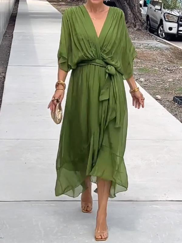 Robe Longue Élégante en Soie Verte pour Femmes - LuxeStyle