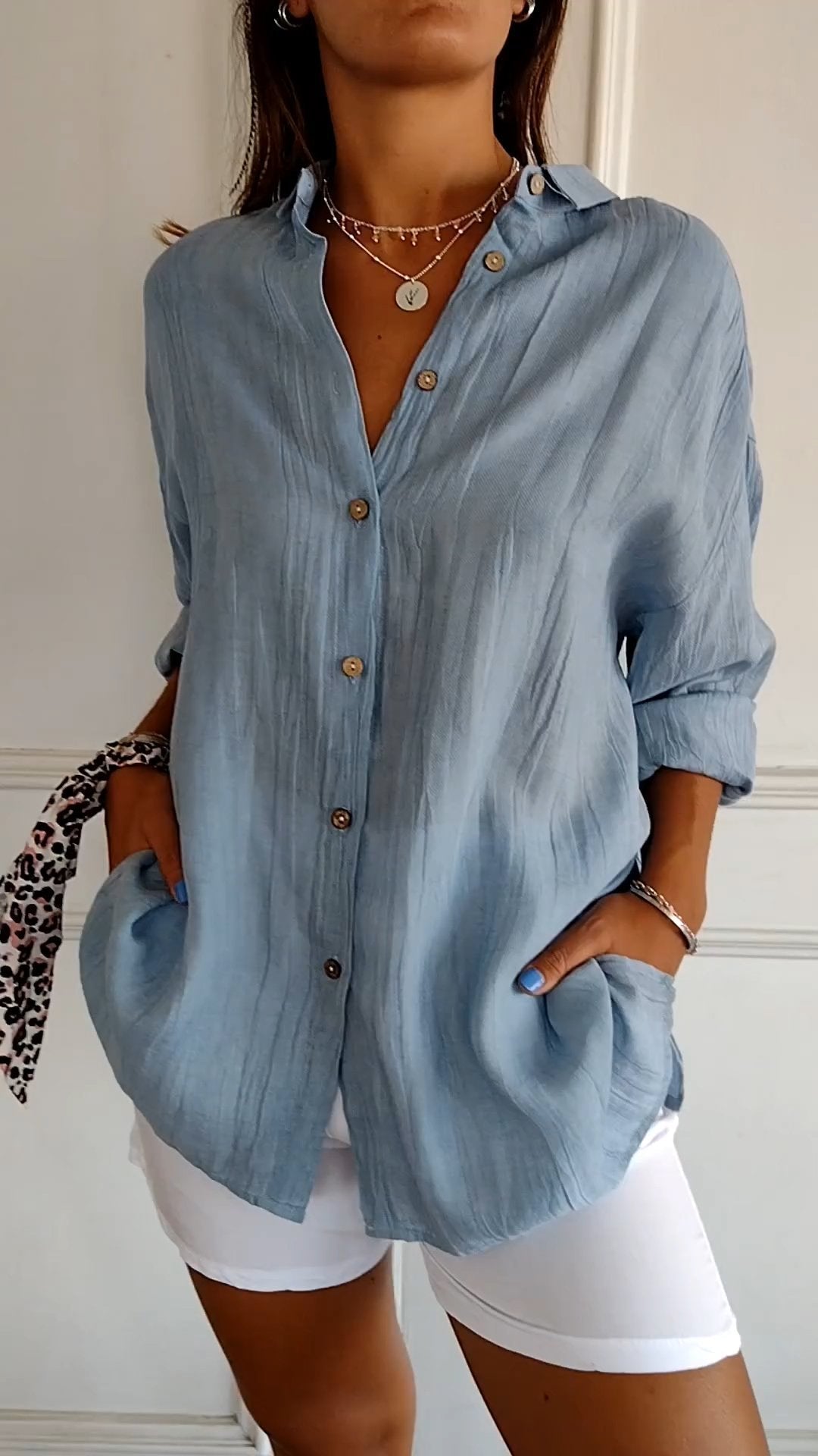 Chemise Lin Élégante Bleu Foncé Femme - LuxeStyle