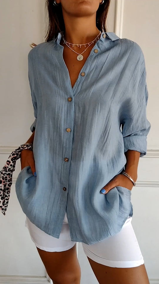 Chemise Lin Élégante Bleu Foncé Femme - LuxeStyle