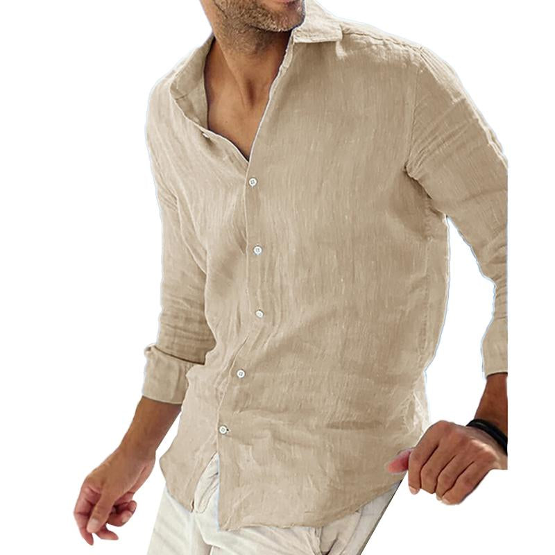 Chemise Homme Lin Élégant Manches Longues Bleu Foncé
