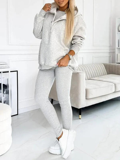 Vêtements Décontractés Femme – Ensemble Douillet avec Sweat Capuche & Pantalon Élastique