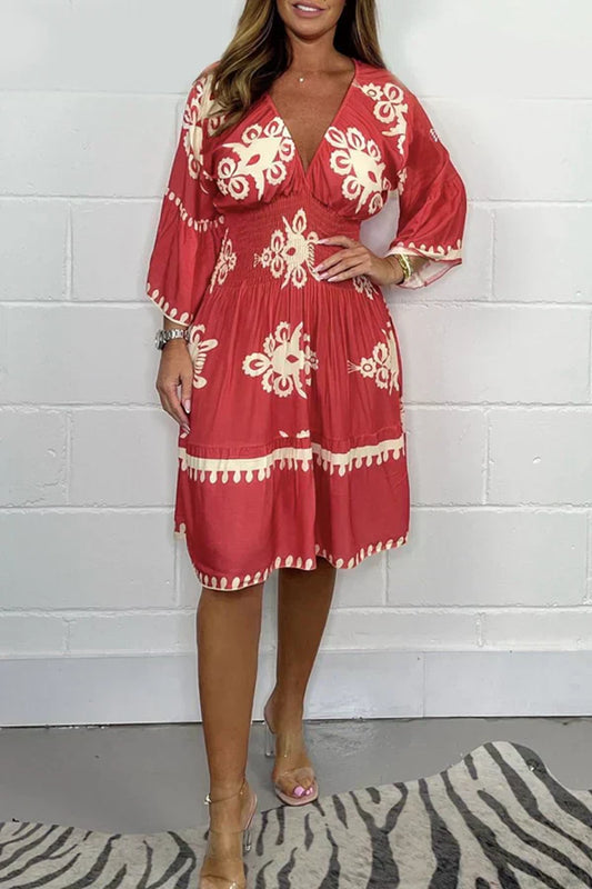 Floravelle™– Robe Longue Femme Élégante Col en V Imprimé Fluide