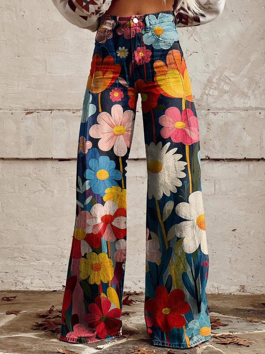 Pantalon femme confortable à fleurs et taille élevée - LuxeStyle