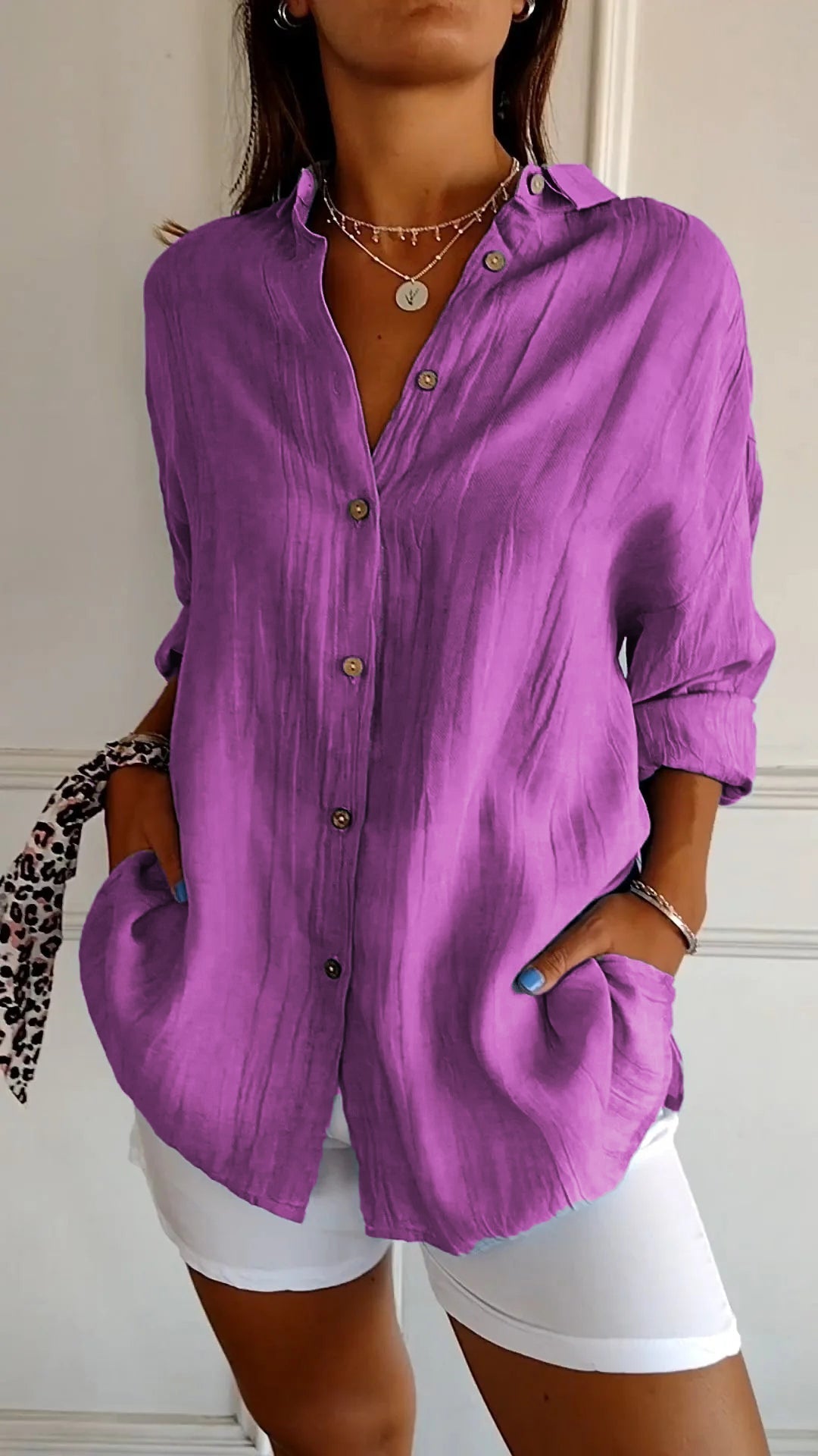 Chemise Lin Élégante Bleu Foncé Femme