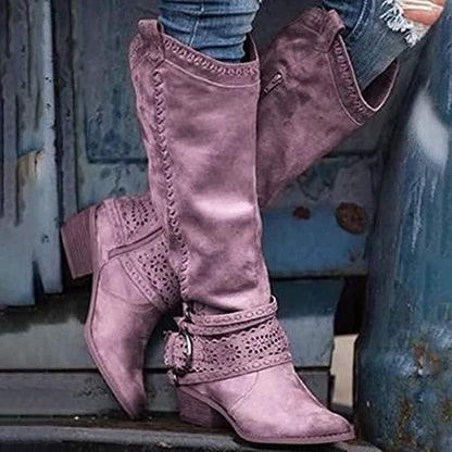 Bottes À Talons Carrés Pour Femme | Boucle Décorative