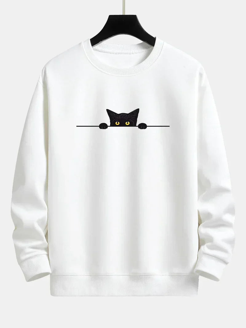 Sweat à Capuche Décontracté Chat Noir pour Homme