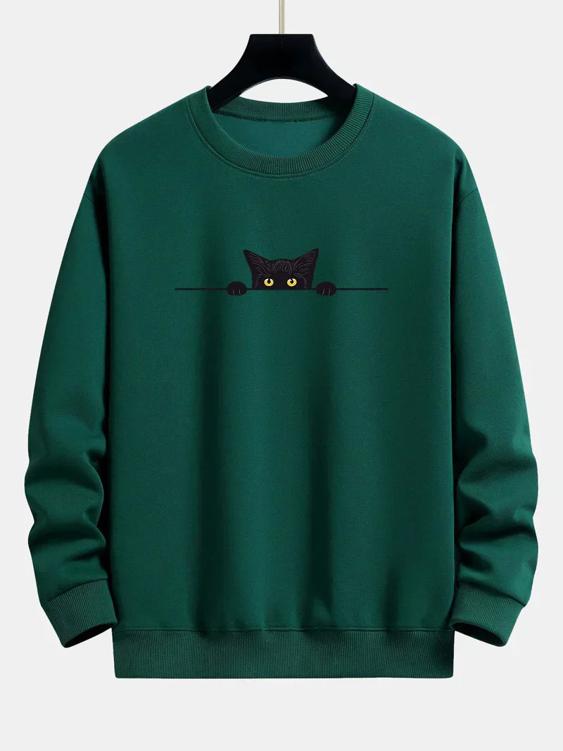 Sweat à Capuche Décontracté Chat Noir pour Homme
