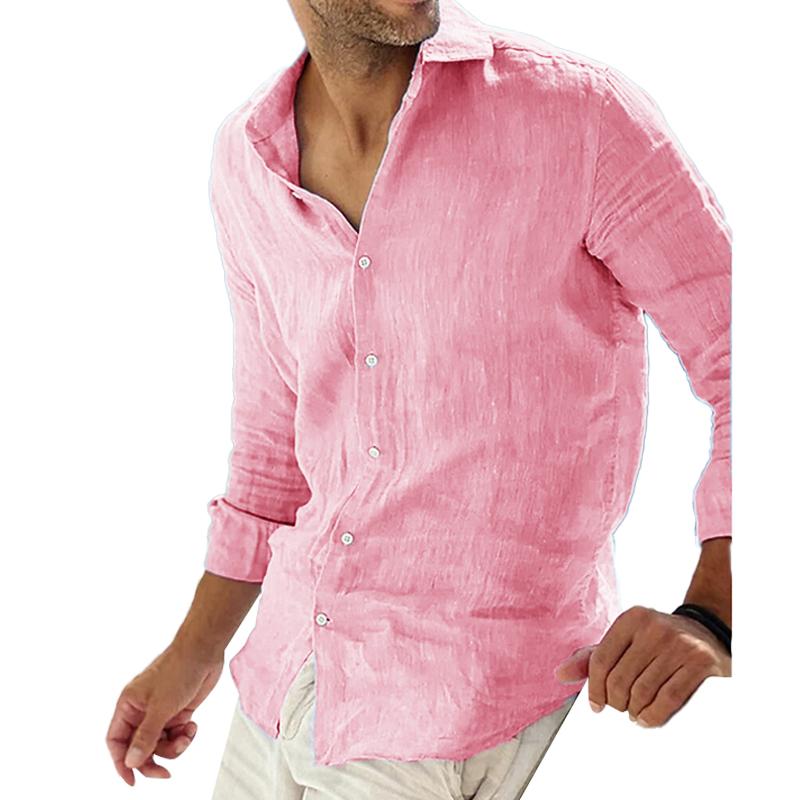 Chemise Homme Lin Élégant Manches Longues Bleu Foncé