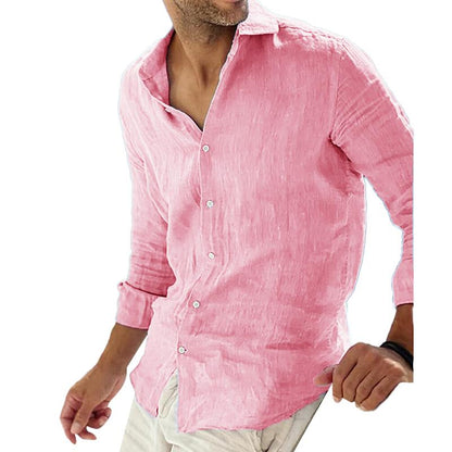 Chemise Homme Lin Élégant Manches Longues Bleu Foncé