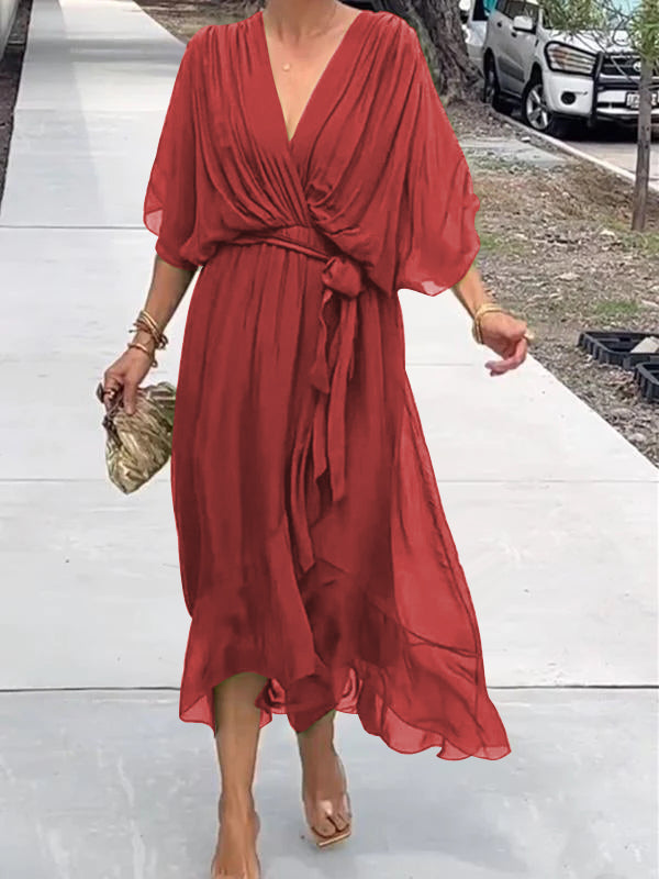Robe Longue Élégante en Soie Verte pour Femmes