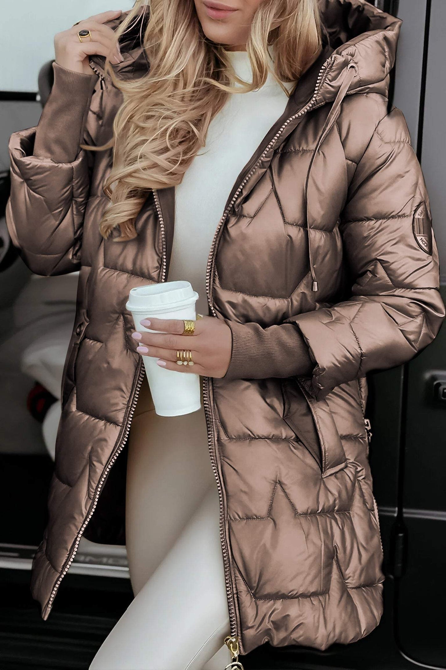 Manteau hivernal douillet pour femme, couleur sable