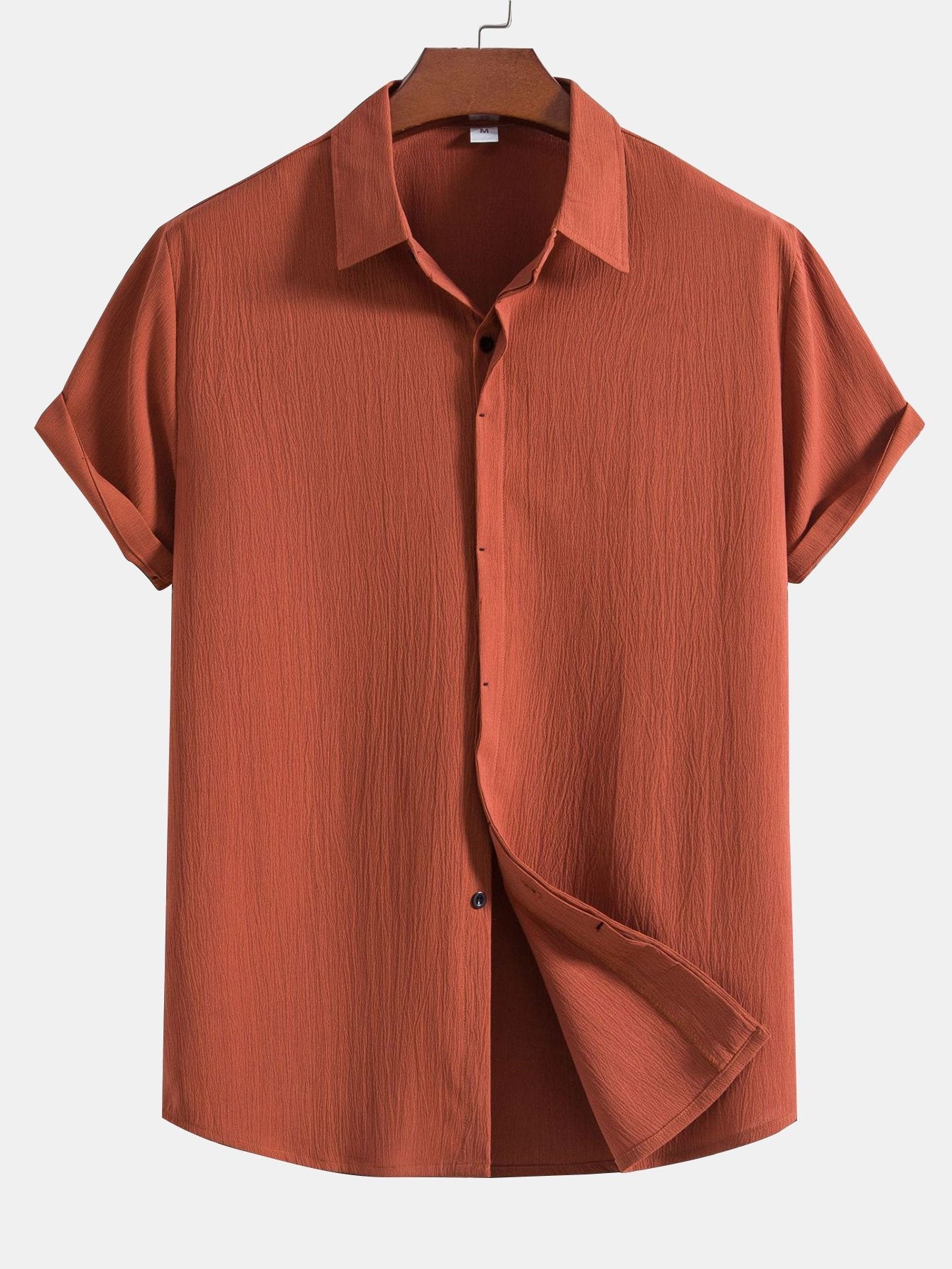 Chemise Homme Classique à Boutons Cachés en Tissu Plissé