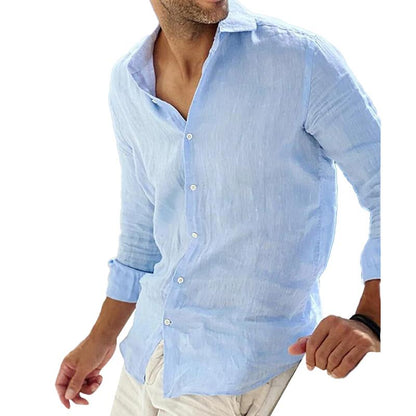 Chemise Homme Lin Élégant Manches Longues Bleu Foncé