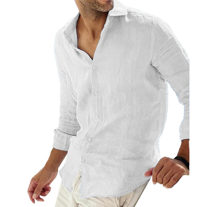 Chemise Homme Lin Élégant Manches Longues Bleu Foncé