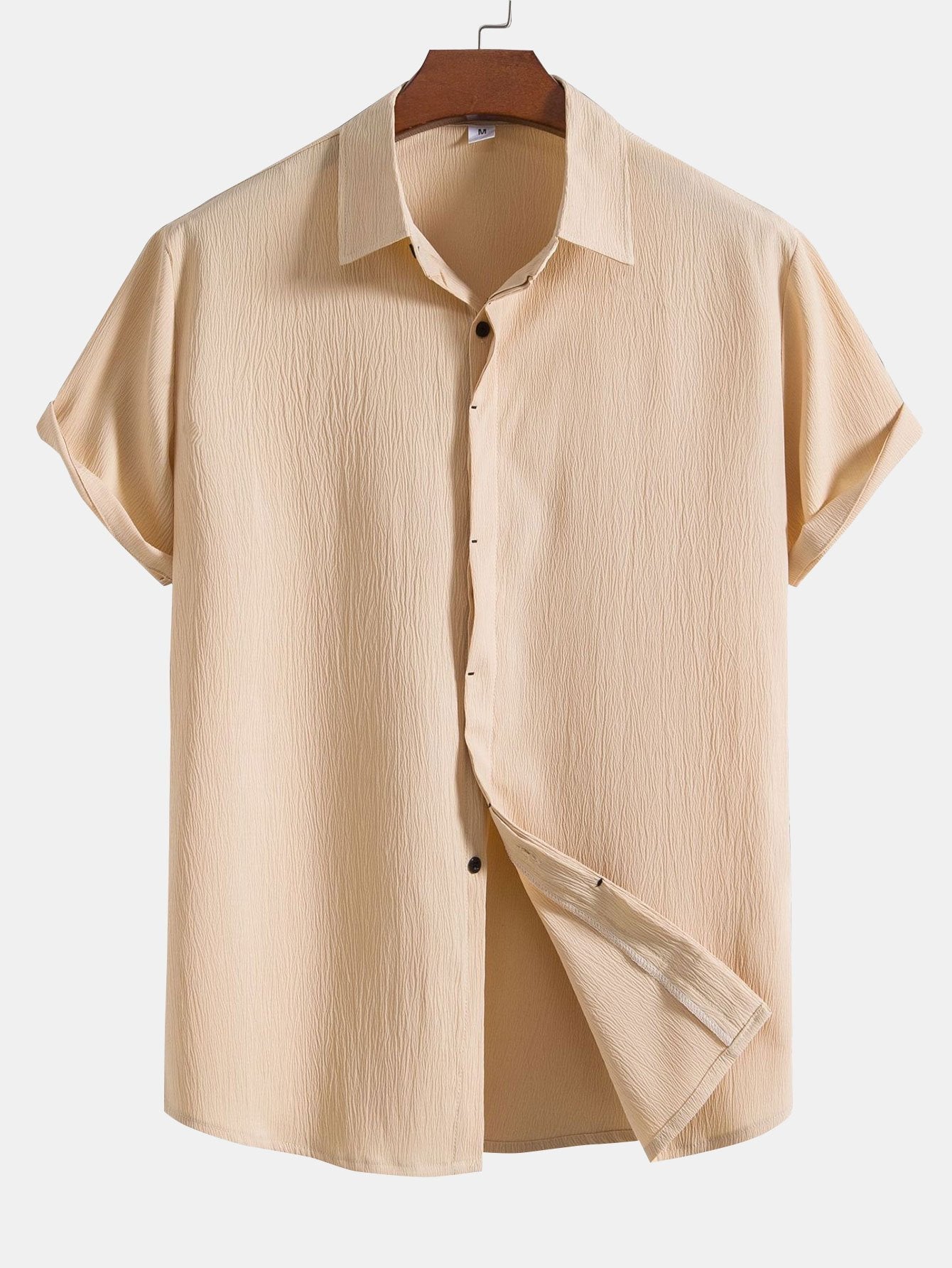 Chemise Homme Classique à Boutons Cachés en Tissu Plissé