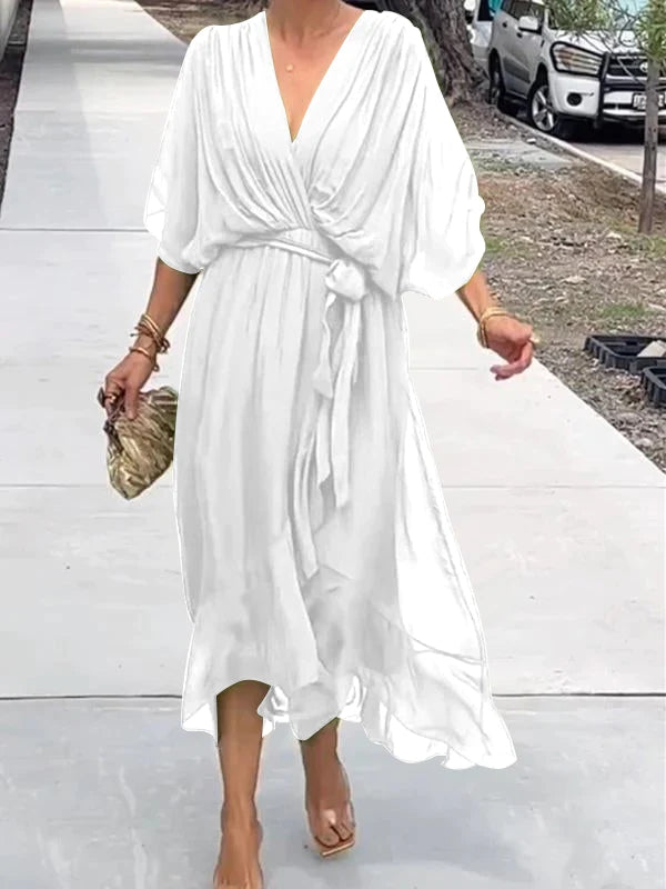 Robe Longue Élégante en Soie Verte pour Femmes