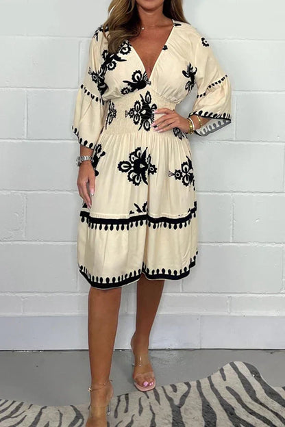 Floravelle™– Robe Longue Femme Élégante Col en V Imprimé Fluide