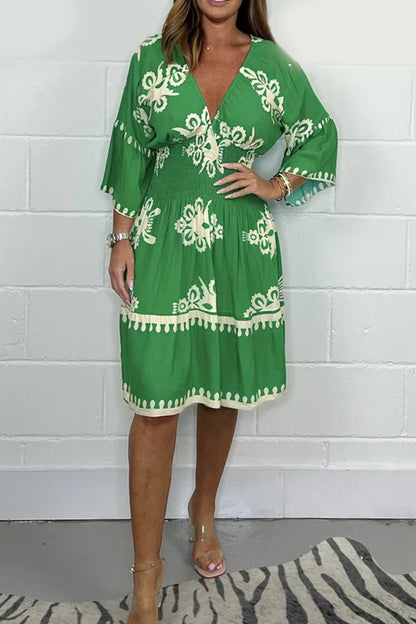 Floravelle™– Robe Longue Femme Élégante Col en V Imprimé Fluide