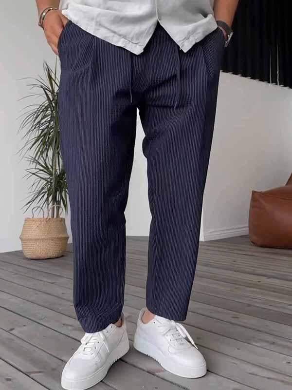 Pantalon Rayé Homme Élégant pour Travail et Loisirs - LuxeStyle