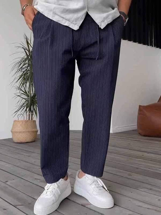 Pantalon Rayé Homme Élégant pour Travail et Loisirs - LuxeStyle