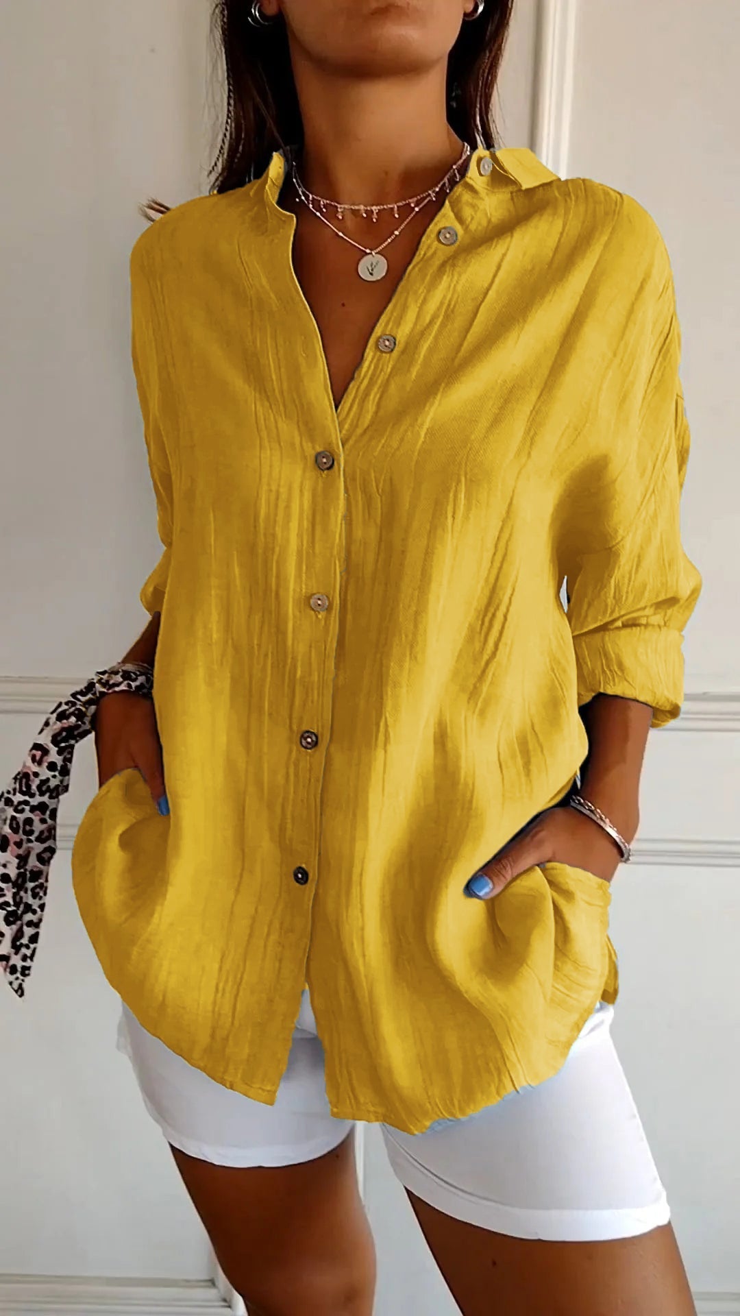 Chemise Lin Élégante Bleu Foncé Femme